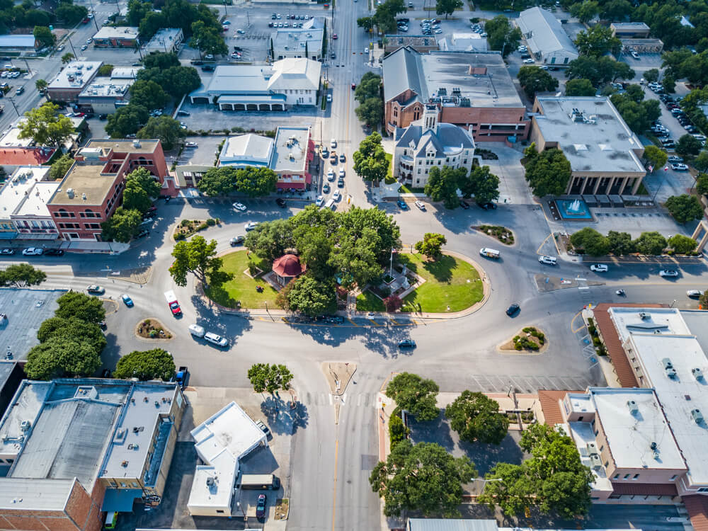 Aerial view of New Braunfels showcasing new development and growth